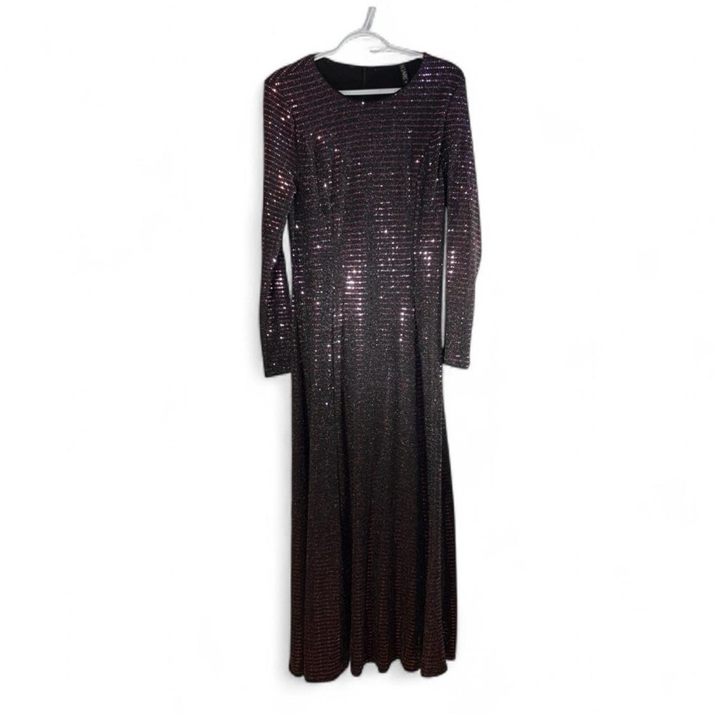 Lapis Long-Sleeve Sequin Maxi Dress - Black with Purple Shimmer